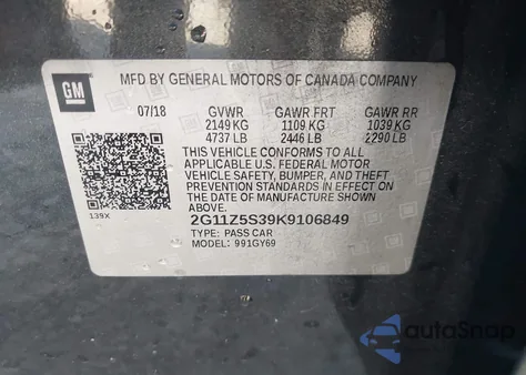 2019 Chevrolet Impala Lt z USA, uszkodzony, nr VIN 2G11Z5S39K9106849
